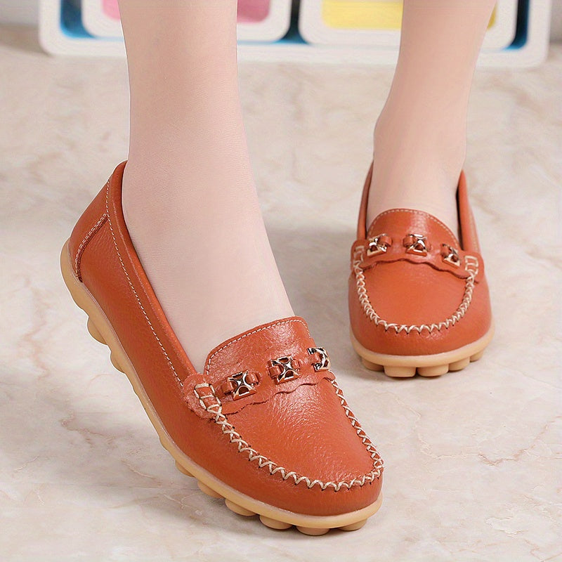 Women's Metal Decor Flat Loafers Slip On Shoes