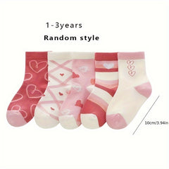 10 Pairs Girl's Cartoon Love Heart Knitted Socks Cotton Breathable Crew Socks