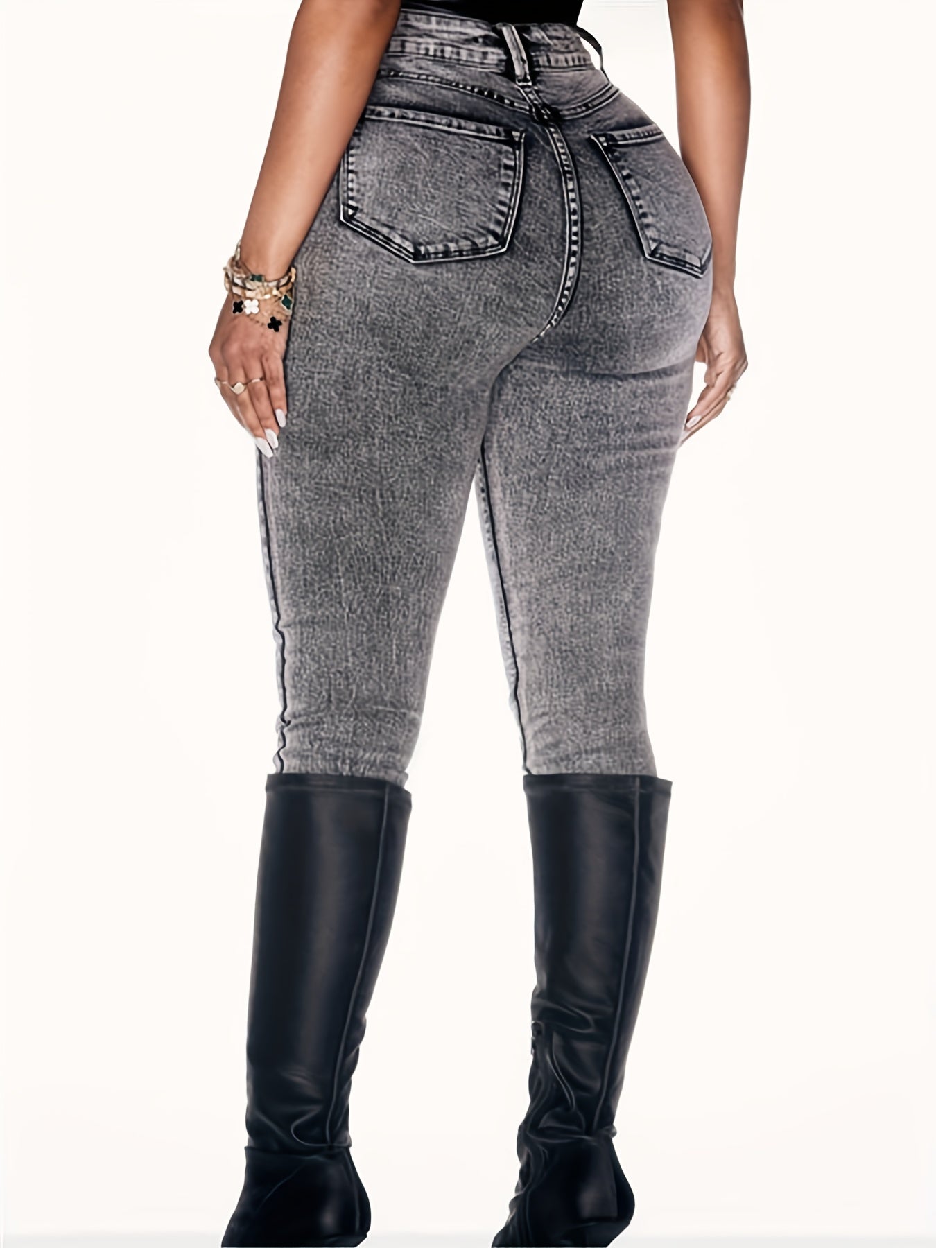 Casual Jeans Women's Plus Solid Distressed High Rise Skinny Jeans