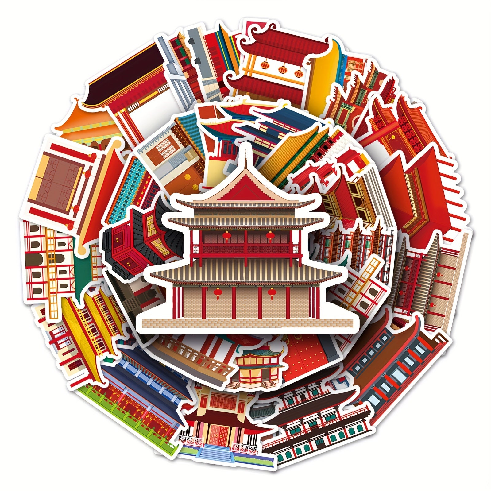 50pcs Chinese Ancient Architecture Mortise And Tenon Stickers