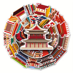 50pcs Chinese Ancient Architecture Mortise And Tenon Stickers