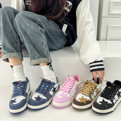 Women's Star Graphic Lace Up Skate Shoes Thick Sole Patchwork Flatform