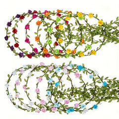 Set of 3 Bohemian Style Flower Crown Headbands - Festive Hair Accessories