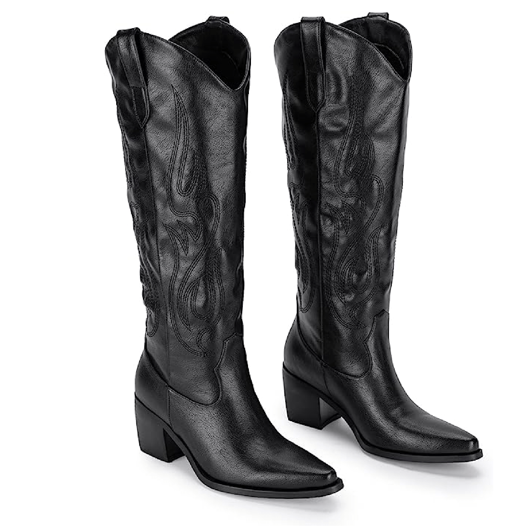 Women's Western Cowboy Boots Chunky Heel Embroidered Wide Calf