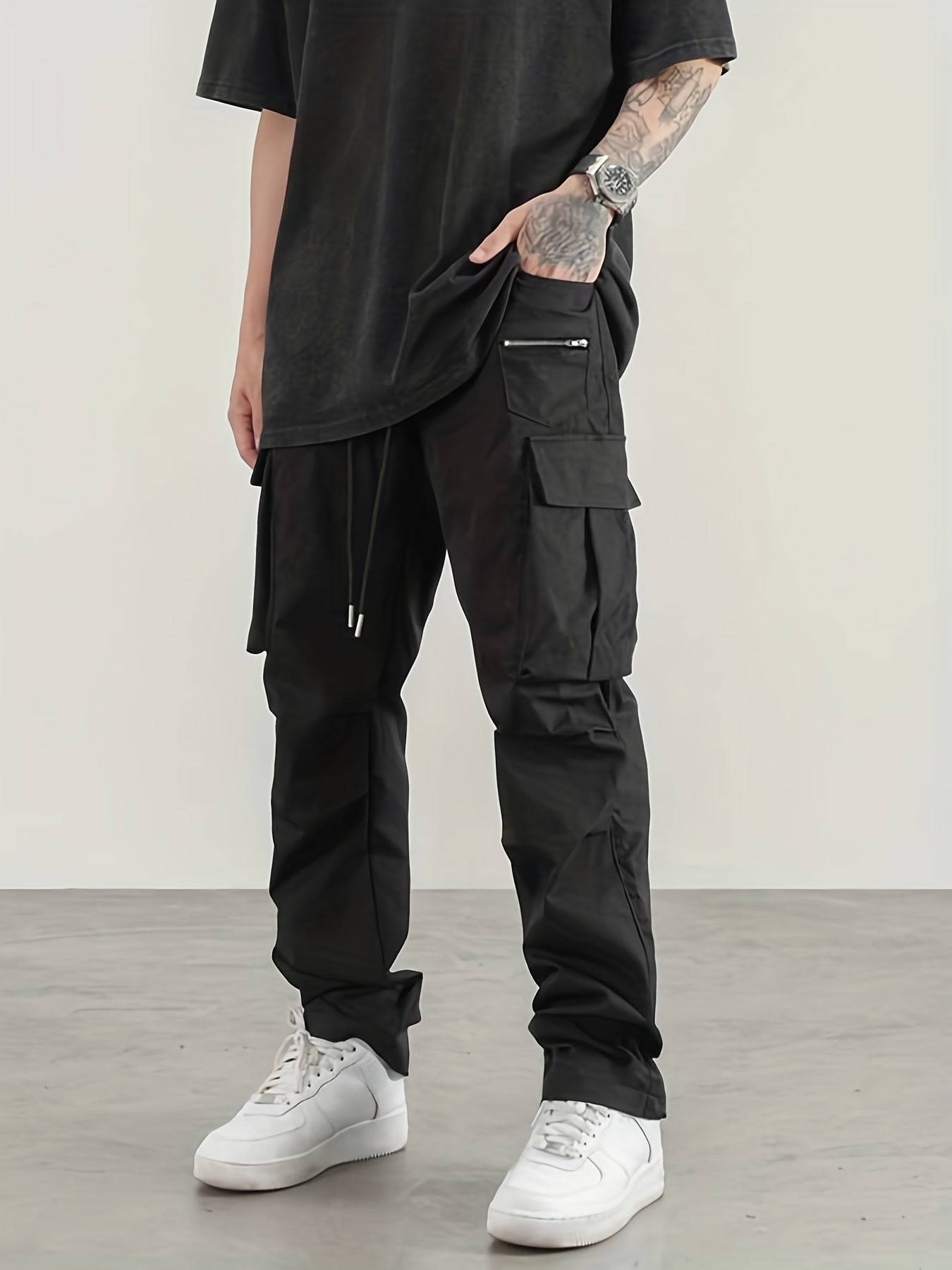 Men's Cargo Pants Regular Pocket Waist Drawstring Work Pants
