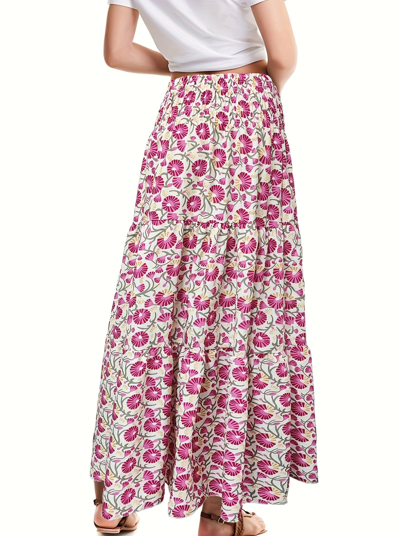 Abstract Print High Waist Boho Maxi Skirt Women's Clothing