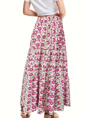 Abstract Print High Waist Boho Maxi Skirt Women's Clothing