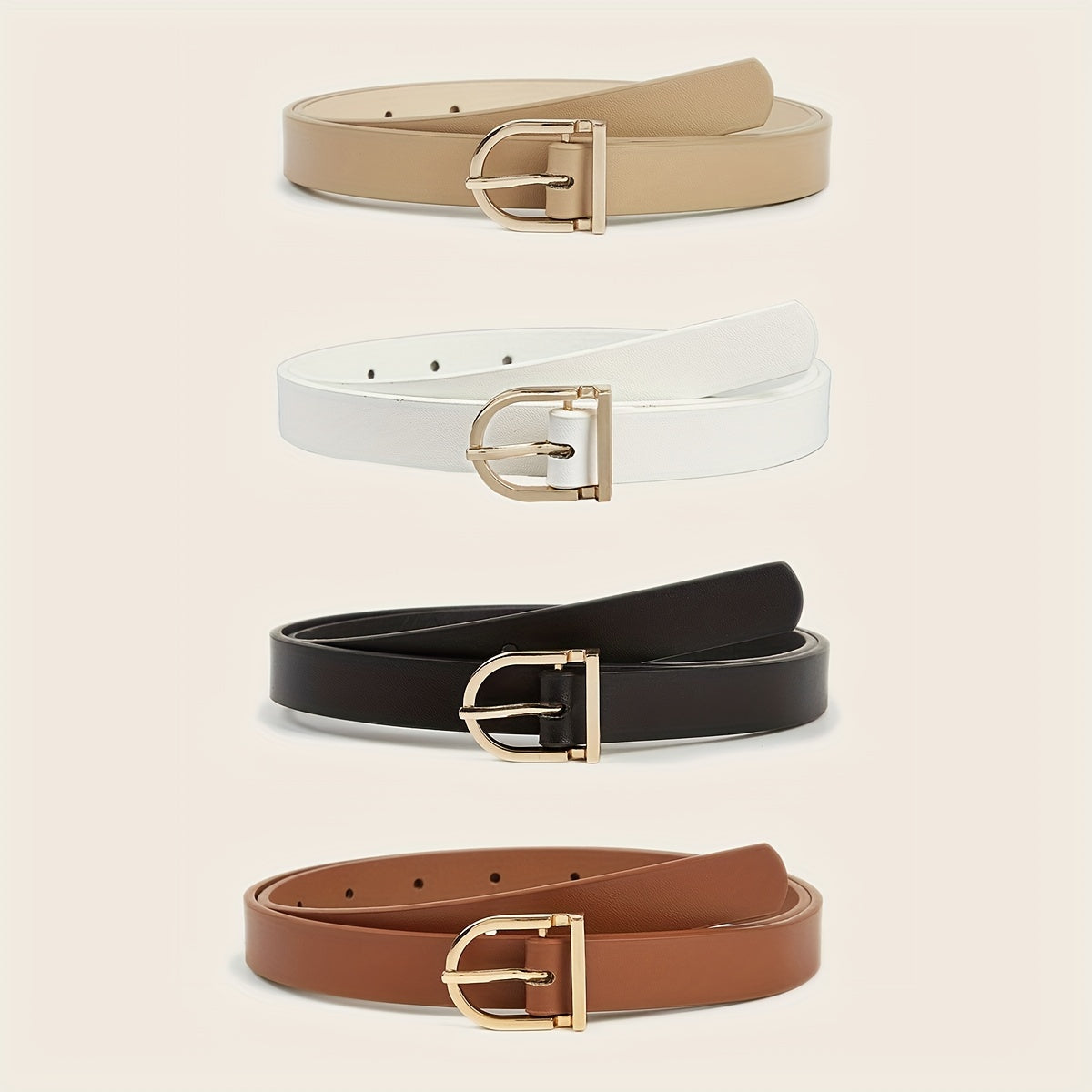 4pcs Girls Classic PU Leather Belt With Golden Buckle