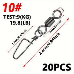 20pcs Stainless Steel Fishing Connectors Fast Clip Lock Snap Swivels