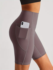 Seamless Hip Lifting Yoga Sports Shorts With Pocket