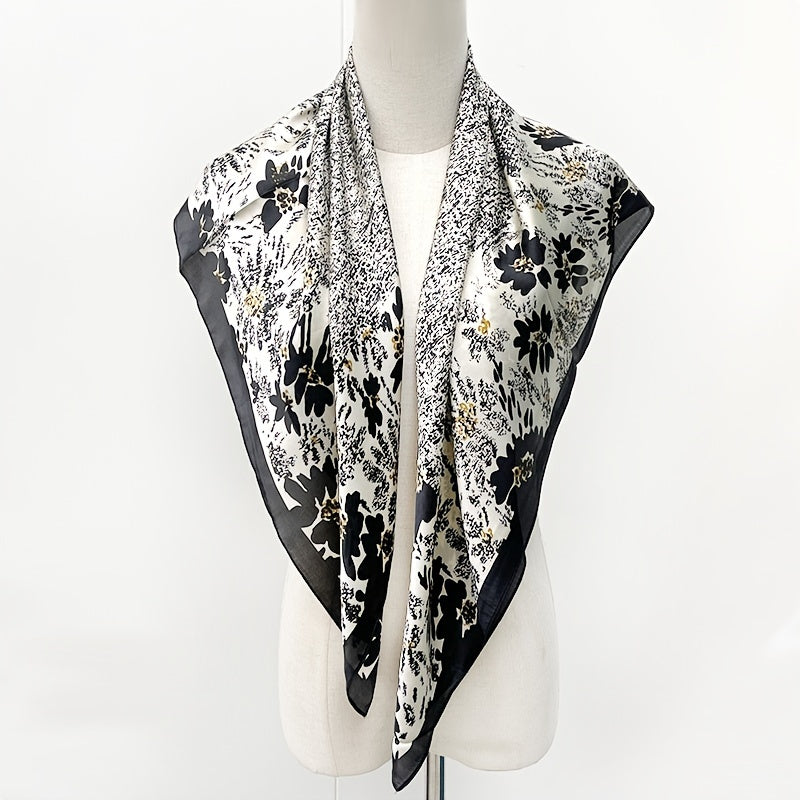 Orange Printed Silk Scarf Small Square Bandana Winter Warm