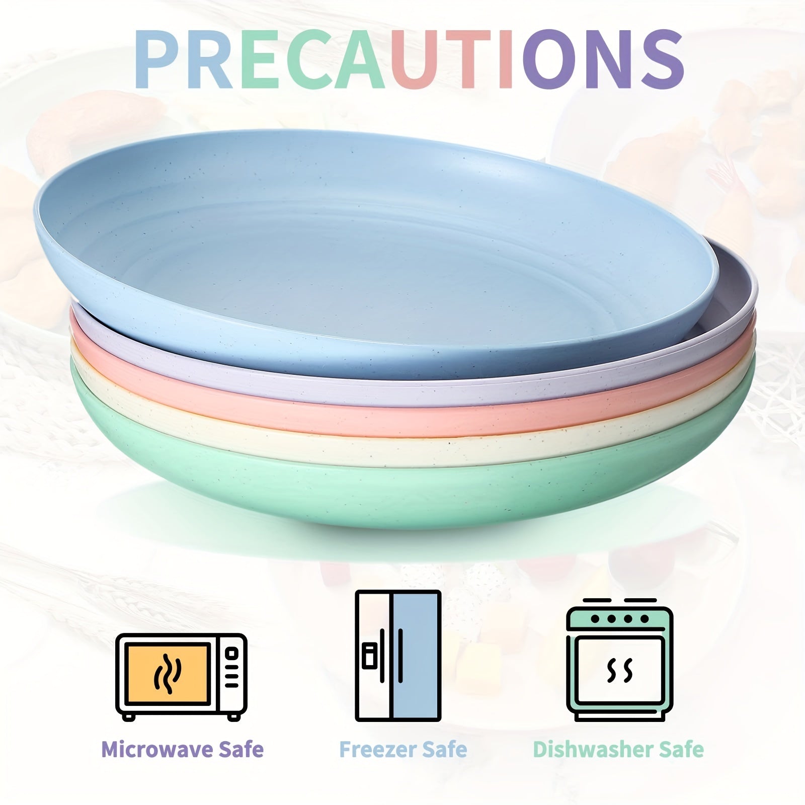 5pcs 22.86cm Plastic Dinner Plates Set, Reusable & Sturdy