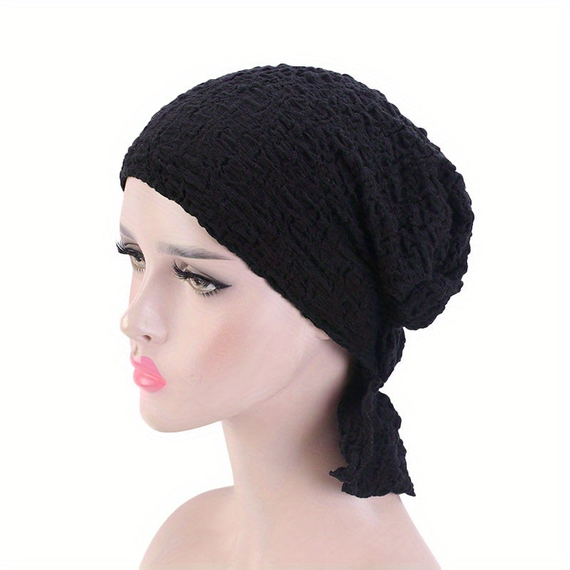 Crinkle Embossed Elastic Turban Cap Candy Ruffles Head Wrap Bandana