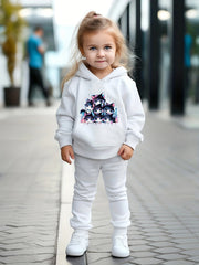 Disco Kitty Print Girls Hoodies Jogger Pants Set for Sports Spring Fall