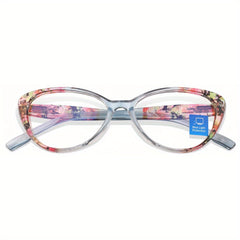 Floral Cat Eye Reading Glasses for Women Light Blocking Anti Eye Strain Glare