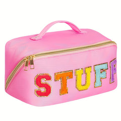 Large Capacity Travel Cosmetic Bag For Women Letter Patch Makeup Bag Waterproof