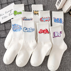 Letter Graffiti Socks Breathable Mid Tube Women's Stockings
