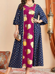 Boho Abaya Dress Women's Plus Golden Dot Print Layered Sleeve Maxi