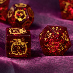 Halloween Red Glass Gem Dice with Exclusive Pumpkin Skull Carving Pattern