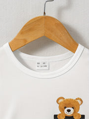 2pcs Bear Graphic Print T-shirt & Shorts Set for Summer