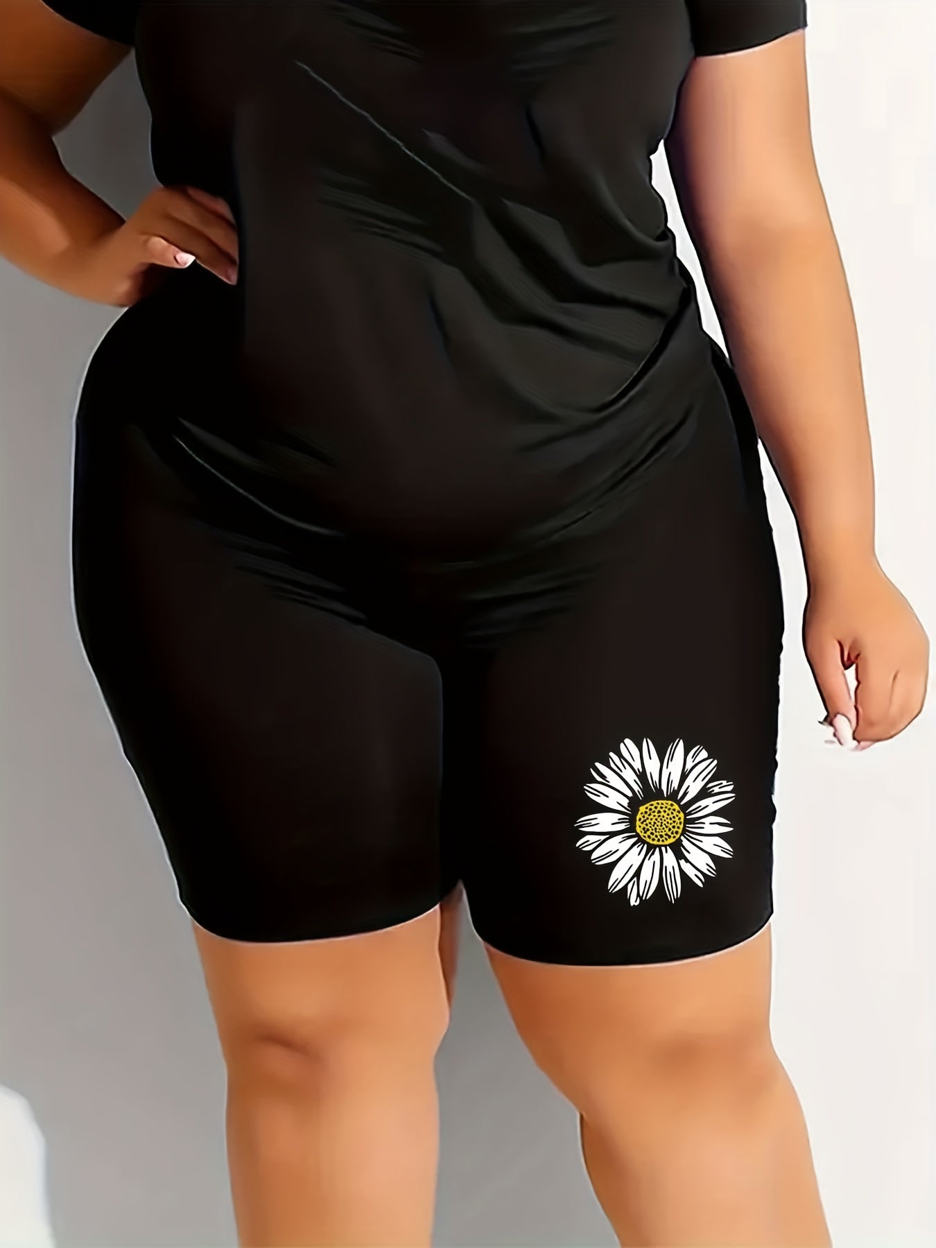 Flower Print High Rise Stretch Biker Shorts