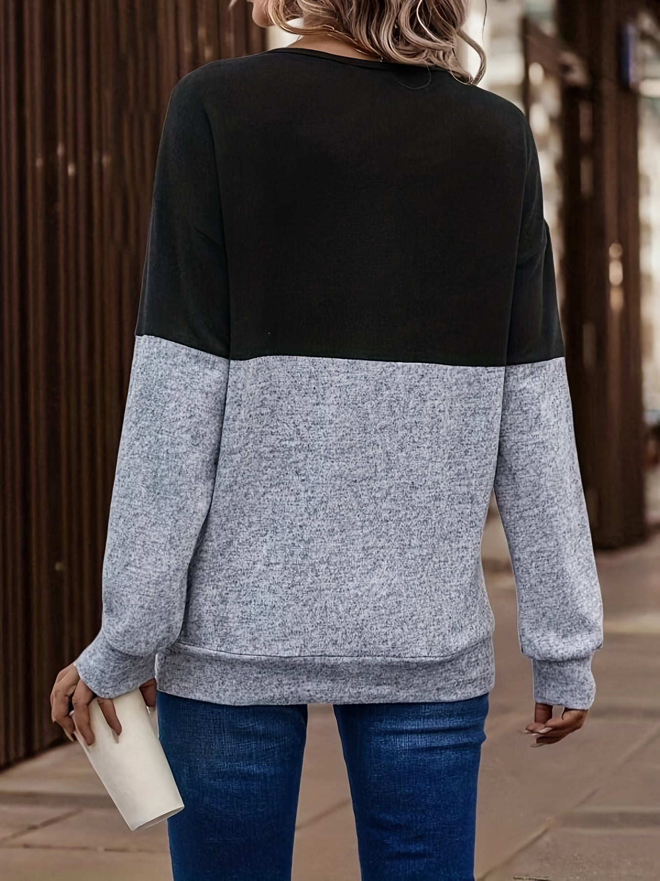 Block Long Sleeve Sports T shirts V neck Casual Running Tops Women's Tops