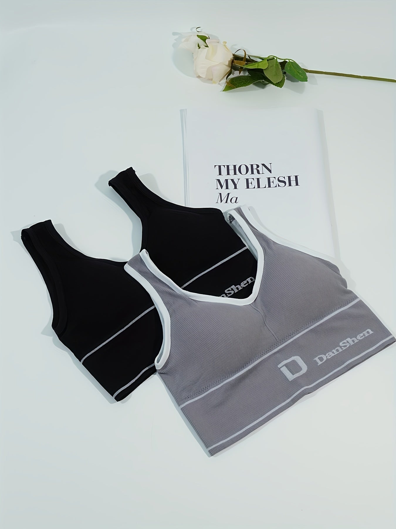 2pcs Letter Print Tank Tops V Neck Sports Top Women's Lingerie & Underwear