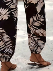 Floral Print High Waist Drawstring Pants for Women's Vacation