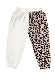 Colorblock Leopard & Snowman Print Fitness Pants