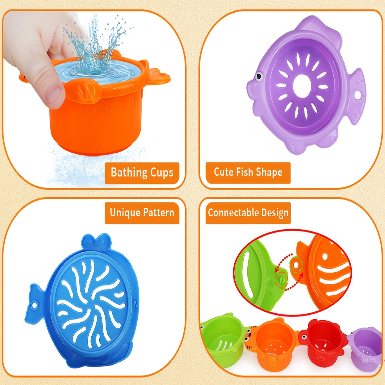 Kids Water Play Set Stackable Layered Cups for Beach Bath PP Material