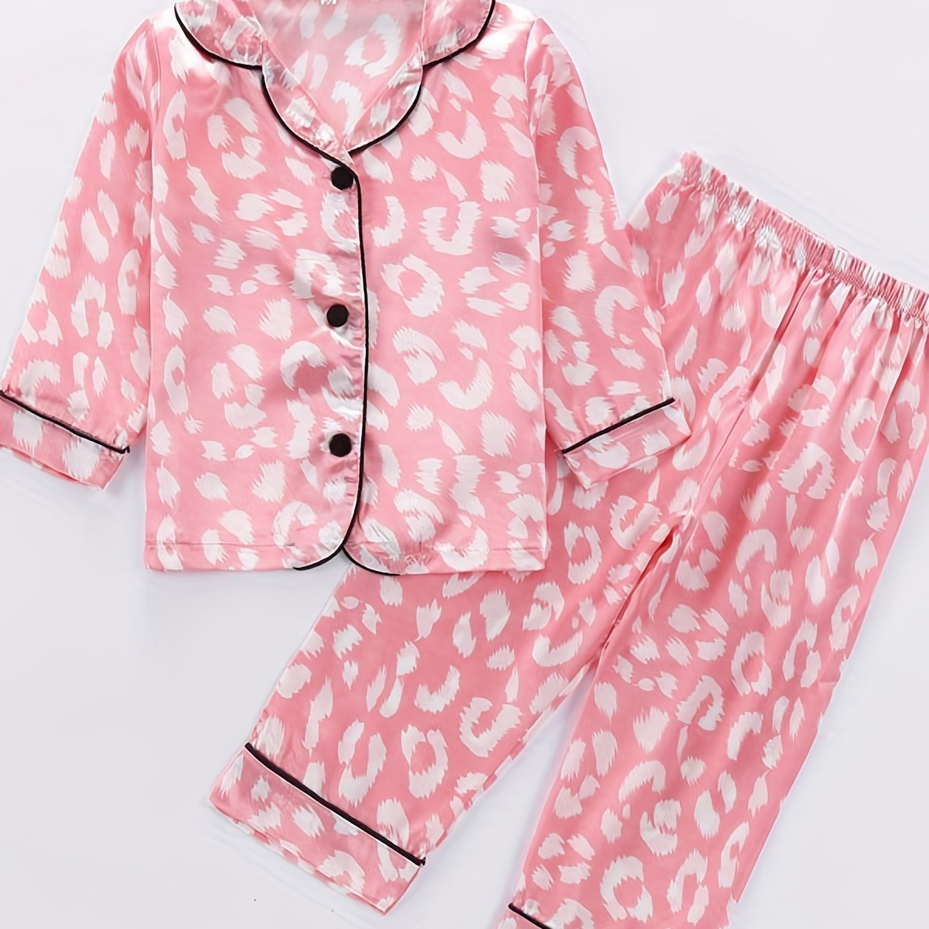 Girls 2pcs Loungewear Leopard Print Pajamas Set