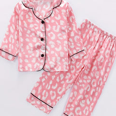 Girls 2pcs Loungewear Leopard Print Pajamas Set