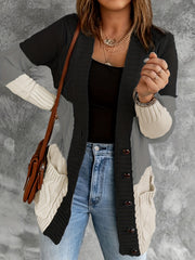 Colorblock Twist Textured Pocket Knitted Cardigan Outwear