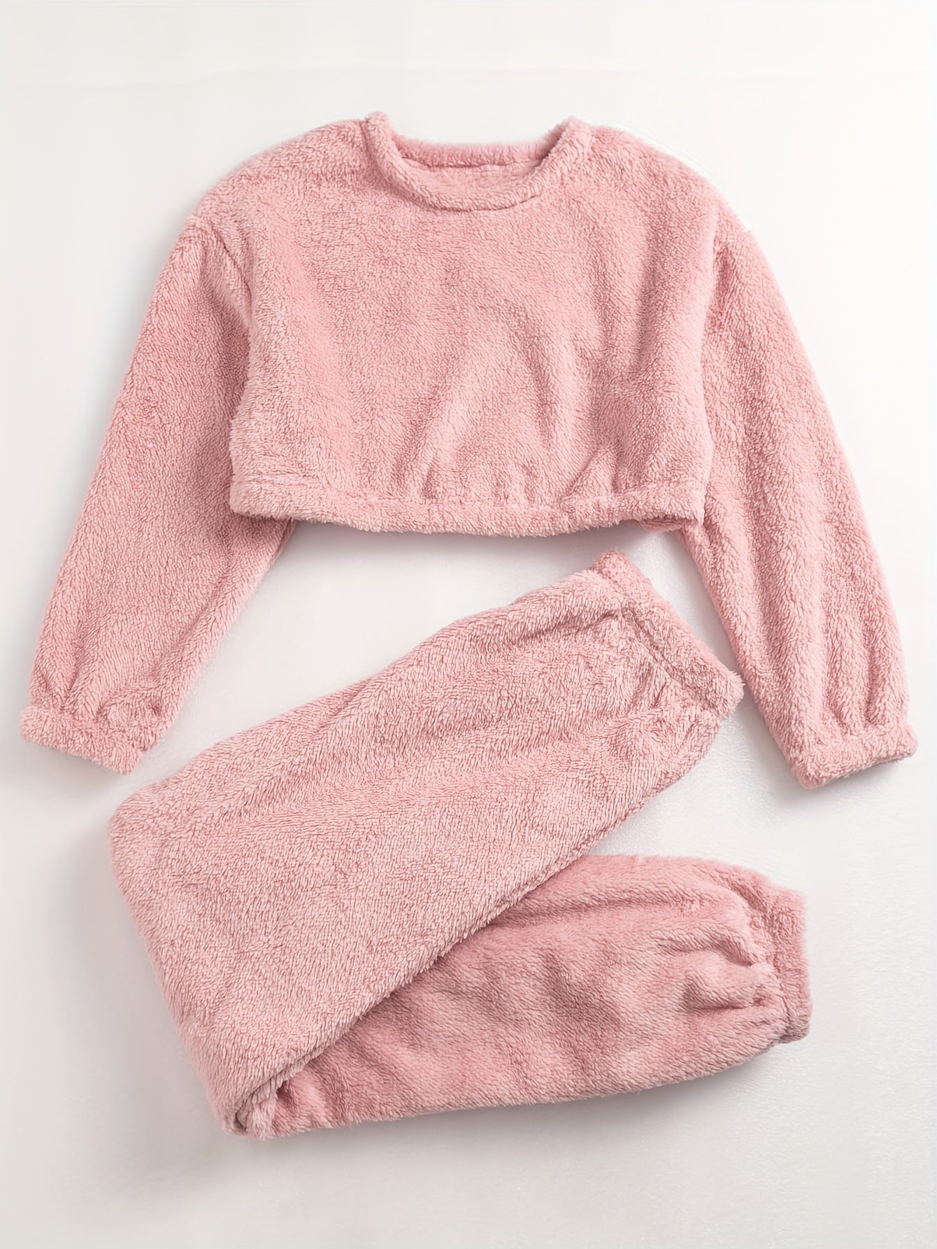 Cozy Fuzzy Pajama Set Long Sleeve Crew Neck Top & Pants