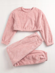 Cozy Fuzzy Pajama Set Long Sleeve Crew Neck Top & Pants
