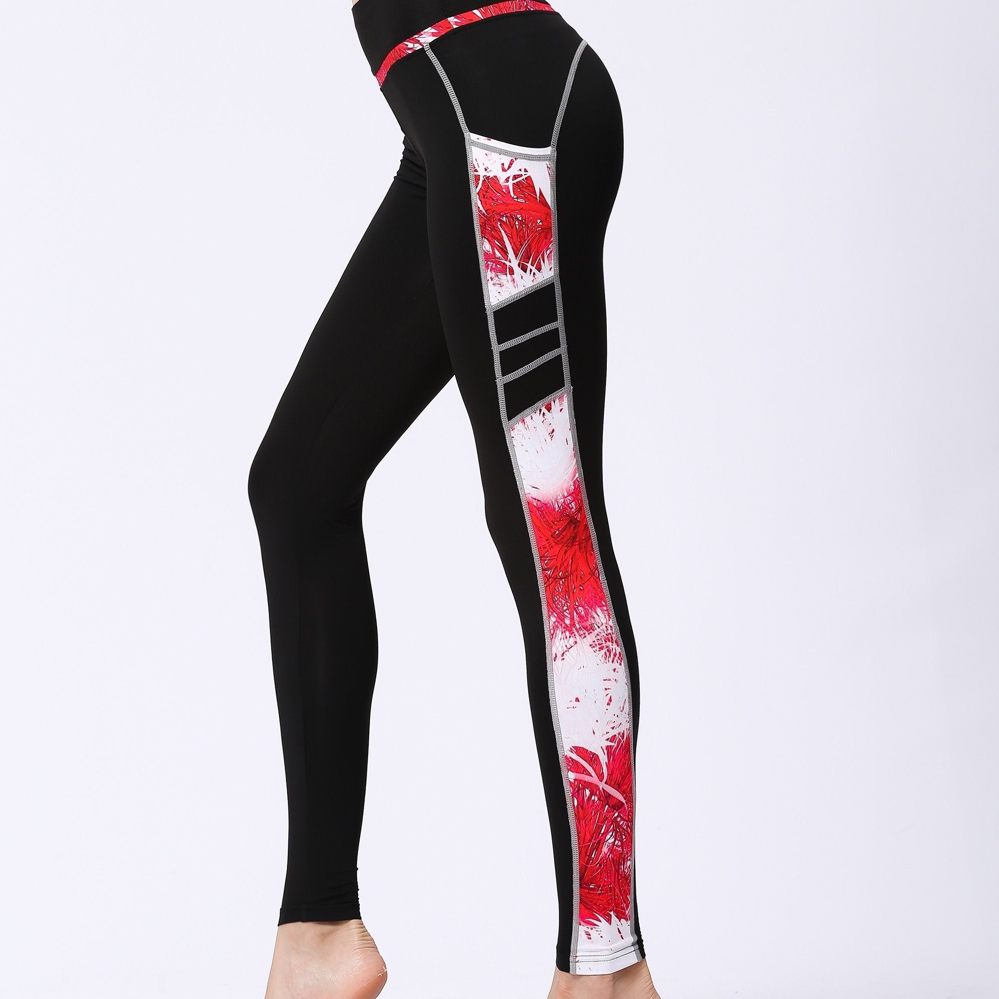 Side Patchwork Pockets High Waist Yoga Pants Butt Lifting