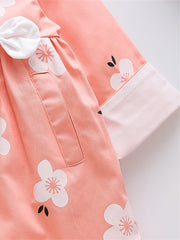 Baby Girls Lapel Jacket Flowers Print Button Bow Decor Coat