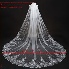 Vintage Wedding Veil Bridal Trail with Floral Lace Edge