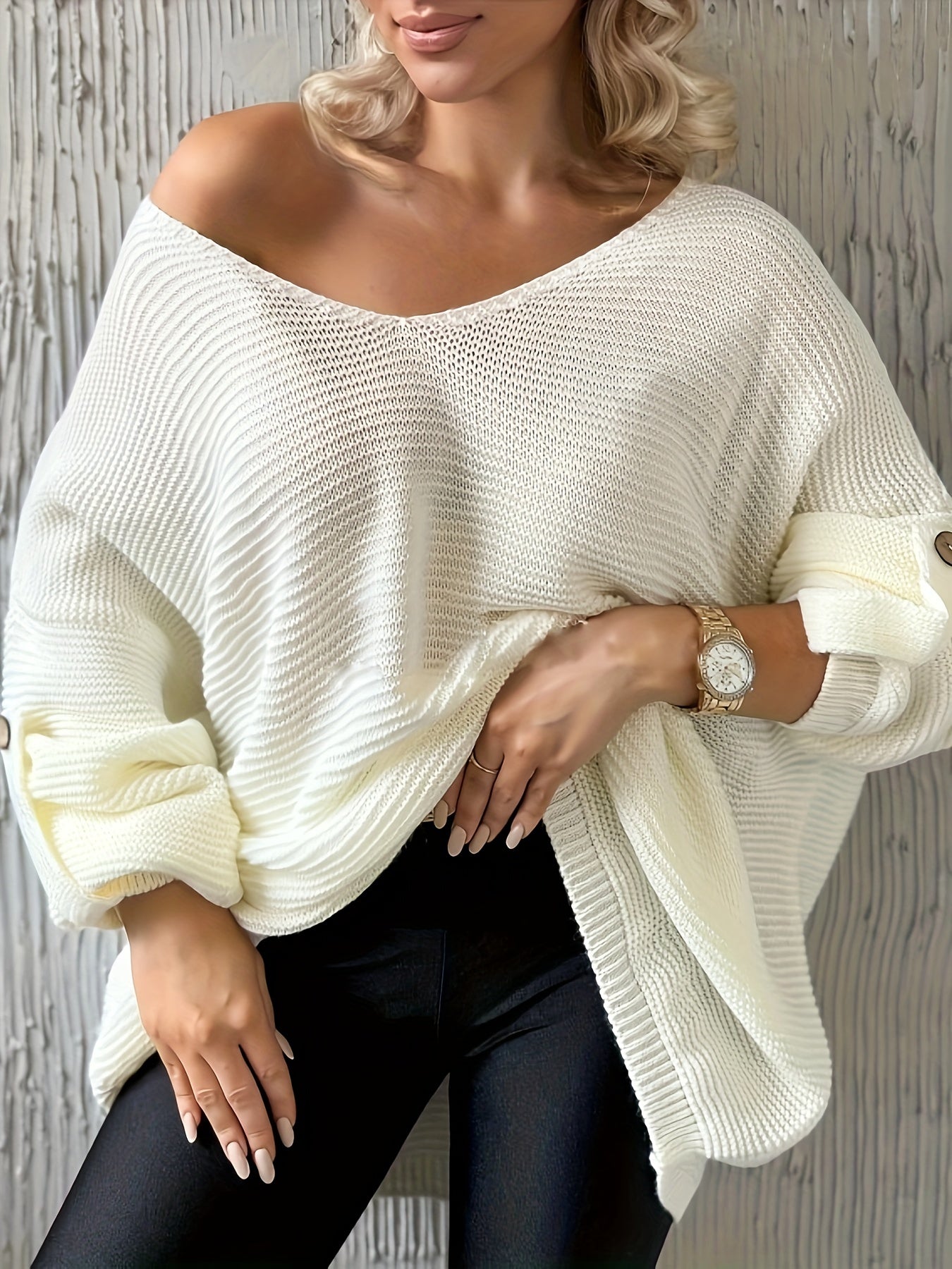 One Shoulder Solid Sweater Long Sleeve Jumper