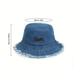 Denim Washed Tassel Bucket Hat Ripped Vintage Fisherman Cap