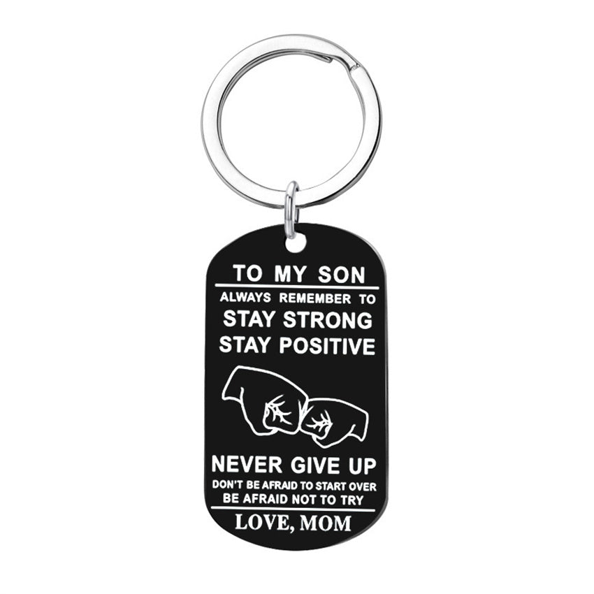 Boys Creative NEVER GIVE UP Pendant Keychain Stainless Steel