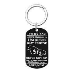Boys Creative NEVER GIVE UP Pendant Keychain Stainless Steel