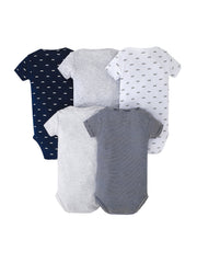 5pcs Baby Boys Casual Short Sleeve Onesie With Assorted Designs