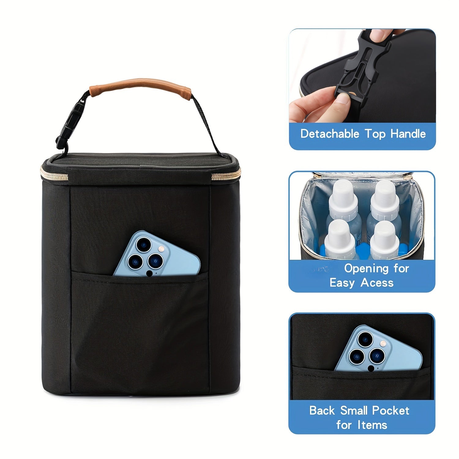 Insulated Breastmilk Cooler Bag Holds 4 Bottles Up to 9oz