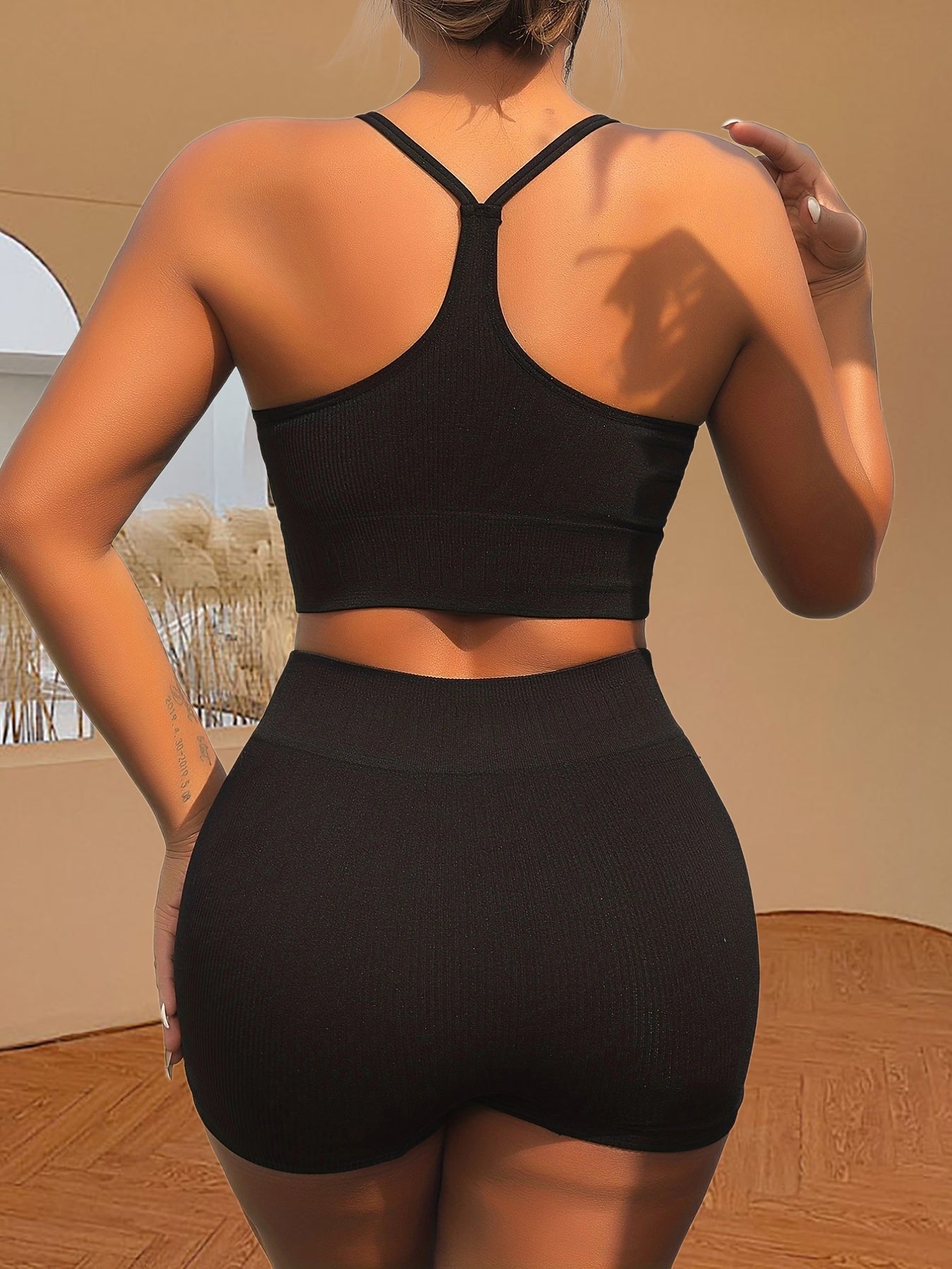 Solid Criss Cross Training Bra & Boyshort Panty Set