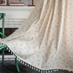 Floral Farmhouse Curtains with Tassel Semi Blackout Living Room Drapes