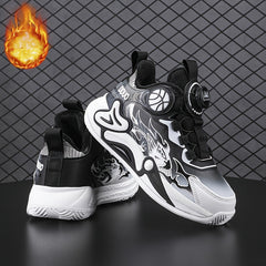 Boys Basketball Shoes with Rotating Buckle Warm Plush Lining