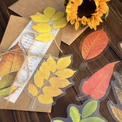 10pcs Retro PET Ink Large Sticker Fall Leaves Simulation Plants Leaf Dec