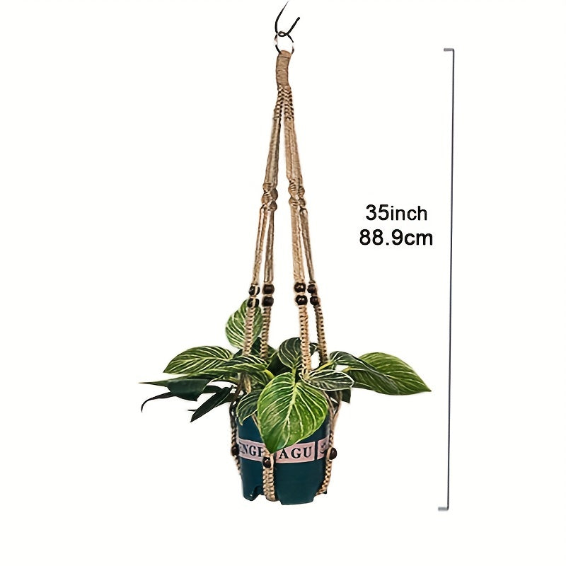 Macrame Plant Hanger Jute Hanging Planter with Wood Beads