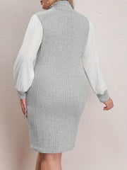 Casual Sweater Dress Women's Plus Colorblock Lantern Sleeve High Neck